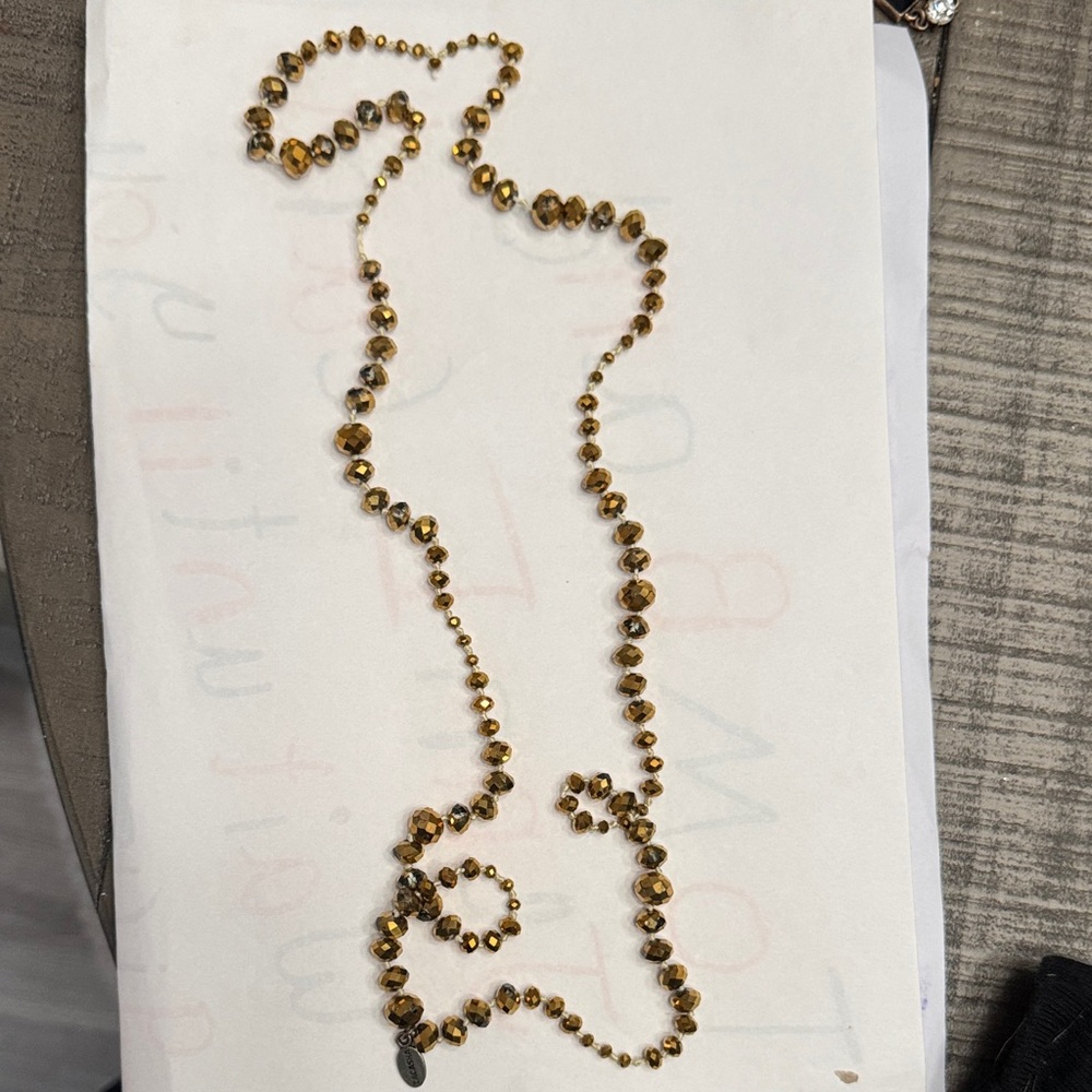 Zacasha Bronze Gold Faceted Beaded Double-Strand Necklace  14 inches